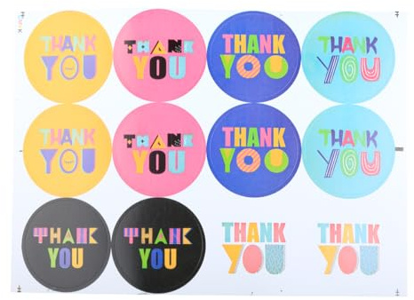 GroveEss 10 Sheets Thank You Stickers,Multicoloured Adhesive Thank You Label Stickers,Cute at Font Tag Stickers for Envelopes Sealing Gift Wrapping Party Bags Baking Decoration Small Business