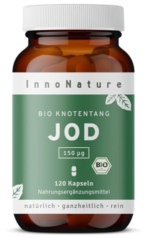 InnoNature Bio Jod Kapseln | natürlich aus Knotentang | 120 Kapseln, 150 µg Jod pro Kapsel | glutenfrei, vegan, pflanzlich