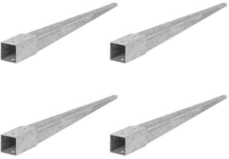 ADGO Manicotto per terreno - Set di 4 supporti per pali 50x50 Lunghezza 600 mm - Supporto per pali di recinzione - Ancoraggio a terra per pali in legno - Manicotto da inserire - Ancoraggio