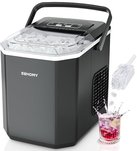EUHOMY Eiswürfelmaschine, 9 Würfel in 6 Min, Bullet-Eismaschine, 2 Würfelgrößen, Edelstahl-Eismaschine für die Arbeitsplatte, 12 kg/Tag Eiswürfelbereiter, Schwarz, für Zuhause/Küche/Büro/Wohnmobil
