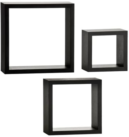 SAVING HUB - Set of 3 Wall Cube Shelves - MDF Floating Cube Storage Organisers Shelf Box - Wall Mounted Display Shelving Unit - Home Office Kitchen Decorative Indoor Cubes - Durable Black Wall Cubes