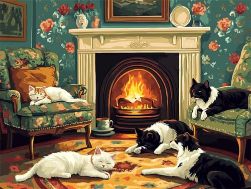 Peinture par Numero Adulte chat Peinture Numero Enfant chien Peinture à l'huile Peindre par Nombre Kits avec Pinceaux et Acryliques,Paint by Numbers avec Cadre ,Décoration de la Maiso 40x50cm M-383