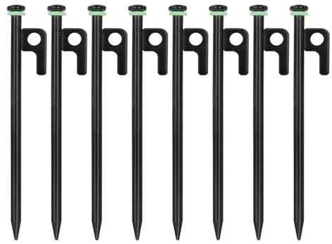 8 Pcs Heavy Duty Tent Pegs, 40cm High Strength Steel Camping Tent Stakes with Hook and Hole, Metal Ground Stakes for Outdoor Trip Hiking Gardening Large Hard Ground Rocky