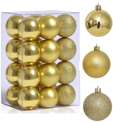 HongChelle Lot de 24 petites boules de sapin de Noël, pendentifs pour sapin de Noël, 3 cm, décorations à suspendre en plastique doré champagne, décoration saisonnière, parfaite pour les vacances, les