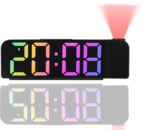 AONAT 180° Réveil Projecteur Plafond, 7 Grand Écran Horloge Numérique LED Projection, réveil à Projection pour Chambre à Coucher, Chargement USB, Luminosité Réglable, 12/24H pour Chambre Bureau
