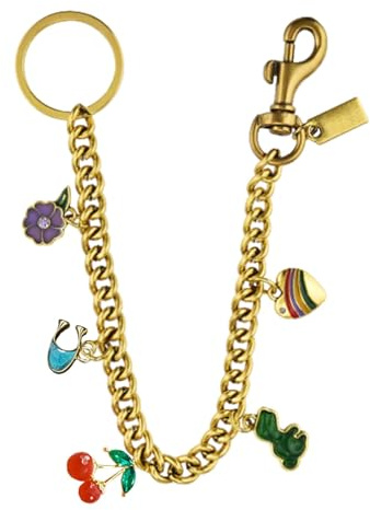 Cadena dorada para bolso de 29 cm en aleación con dijes decorativos de cereza, flor, corazón y dinosaurio – Extensor de cadena para billetera y bolsos de mujer, accesorios para bolsos y charms de moda