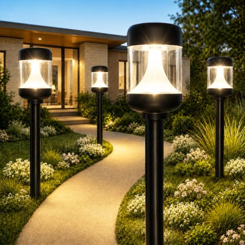 Beuaati Solar Lights Outdoor Garden, 4 Pack Warm White LED Solar Powered Waterproof IP65, 3000K Solar Path Lights for Garden Decor, Patio, Lawn, Driveway and Walkway