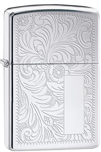 Zippo Briquet tempête – Modèle Vénitien – Chrome Poli Brillant – Ornementation Brillante – Rechargeable – Réutilisable – Design Coupe-Vent – Boîte Cadeau – Fabriqué aux États-Unis