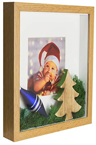 BD ART 28 x 28 cm Box 3D Cadre Photo avec Passe-Partout 20 x 20 cm, Chêne