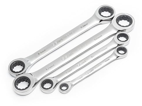 SATA ST46135U Ratschen Doppelringschlüssel, Ratschen Ringschlüssel, Ratschen Schraubenschlüssel Set metrisch 8-19 mm poliert aus CR-V-Stahl 4 Tlg.