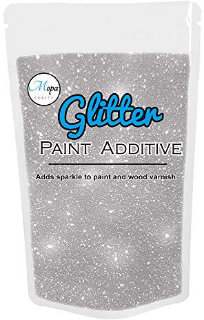 Mopa Crafts Silver Glitter Paint Crystal Additive 100g for Emulsion Paint - for use with Interior/Exterior Wall, Ceiling, Wood, Metal, Varnish, Dead Flat, Matt, Soft Sheen or Silk Paints