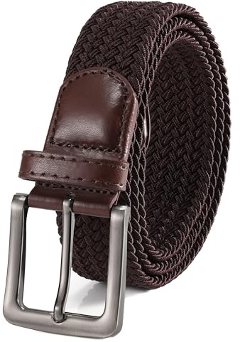 BOZEVON Ceinture Tissée Élasticité - Tissu Élastique Stretching Étirable Ceintures pour Homme Femmes Marron