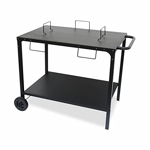 Alice's Garden - Desserte extérieure Noire en Acier modulable pour plancha avec Deux Roues