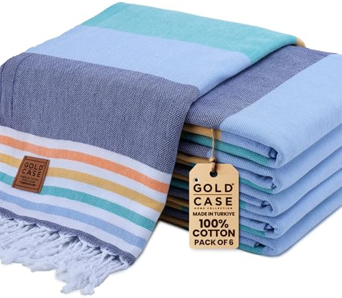Gold CASE Turkish Beach Towel Set of 6 β 100% Cotton Large Bath Towels