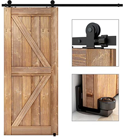 ETIASQSA 200CM/6.6FT Quincaillerie De Porte Coulissante Kit Porte Coulissante Rail pour système de quincaillerie à célibataire porte Contient Ajustable Guide de Plancher Noir Guide