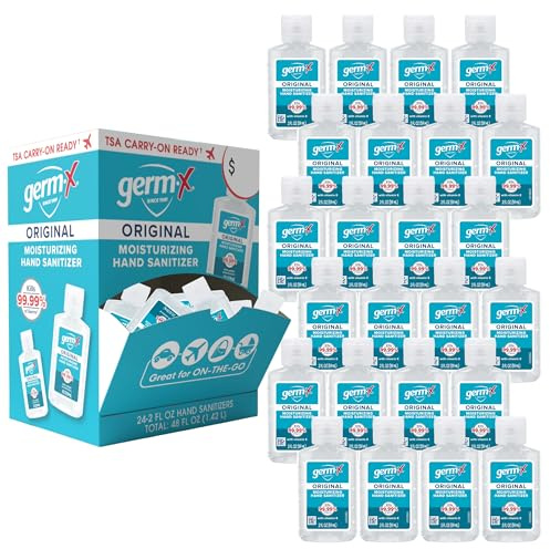 Germ-X Original Hand Sanitizer, 2 Fl oz (Pack of 24), Less Drying Moisturizing Gel with Vitamin E, No Rinse Formula, Display Pack, Mini Travel Size for On-The-Go