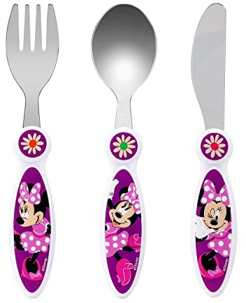 Disney Minnie Mouse - Juego de cubiertos para niños (3 piezas), cuchillo, tenedor, cuchara