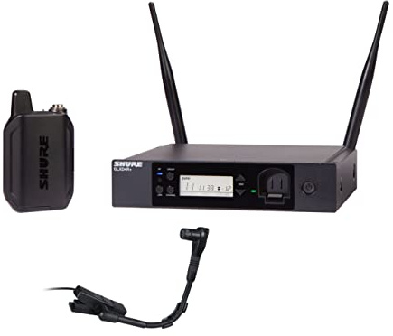 Shure GLXD14R+/B98 Microfono wireless digitale professionale per strumenti a clip, con ricevitore a singolo canale montabile su rack, Durata batteria 12 ore, raggio d'azione 30m