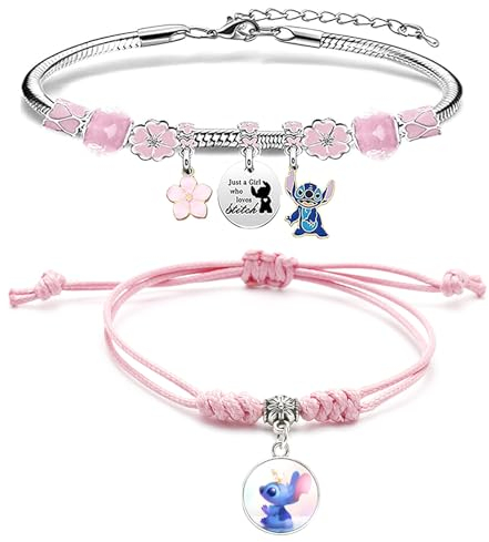 Bogoro 2 Stück Stitch Armband, Cartoon Bettelarmband, Stich Bettelarmband, Stich Armband für Damen, Stitch Schmuck, Stitch charm bracelet, für Mädchen Beste Freundin
