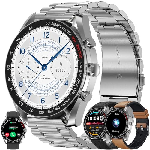 Smartwatch Män med Telefonfunktion, Fitness Tracker 1,39 AMOLED Pekskärm, Smartklocka med Sömnmonitor Pulsmätare 123 Sportlägen Sportklocka Fitnessklocka Armbandsur för Android IOS (Silver)