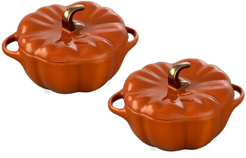 Staub Keramik-Kokotte, 473 ml, Petite Pumpkin Cocotte-Set, gebranntes Orange, 2-teilig