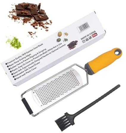Kitchen Stainless Steel Cheese Grater - Heavy-Duty Zester with Ergonomic Handle - Professional Flat Handheld Grater for Cheese, Chocolate, Spices, and More