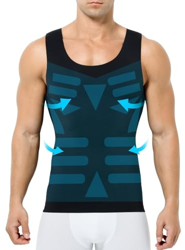 Casey Kevin Compression Vest Men Slimming Vest Body Shaper Shapewear Tight Tank Tops Chest Belly Shaper Undershirts,Black, L