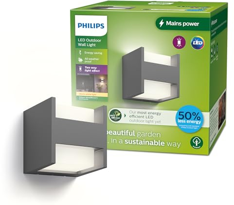 Philips Arbour LED Outdoor ultra effiziente Wandleuchte, 2-flammig/up-down, wetterfeste Außenleuchte mit warmweißem Licht, energiesparende LED Beleuchtung, anthrazit, Einzelpack