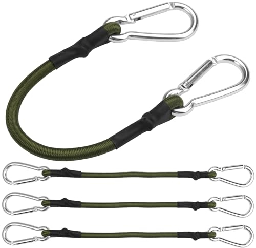 Lot de 4 Tendeurs Elastique avec Mousqueton, 30cm Cordon Élastique avec Mousqueton, Corde de Bagage Elastique, Sangles Élastiques Robuste avec Crochets pour Camping, Bâches, Tente, Bagages, Voitur