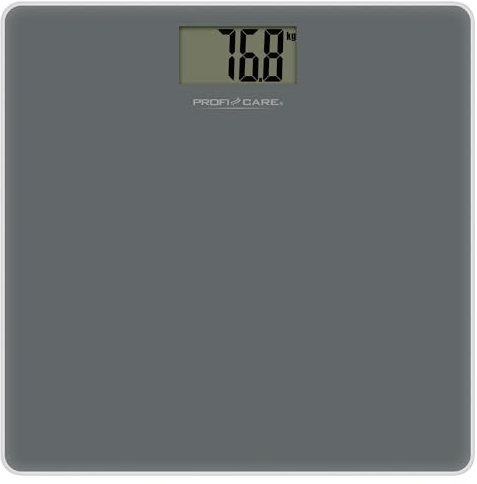 ProfiCare® Waage Personen mit Glasoberfläche | Körperwaage mit Messbereich 5-180 kg & großem LCD-Display | Personenwaage mit Step-On-Automatik | Waage Personenwaage digital | PC-PW 3122 grau