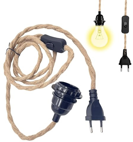 SPORWAY - Casquillo de lámpara E27 con enchufe E27 con cable e interruptor, cuerda de 4,5 m, suspensión vintage, para dormitorio, salón, mesa de comedor