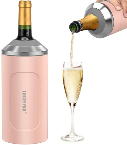 Weinkühler mit Deckel, 750ml Flaschenkühler für Wein Champagner, Doppelwandiger Edelstahl Sektkühler, Champagnerkühler, Tragbare Getränkekühler Outdoor, Geschenke für Weinliebhaber, Rosa