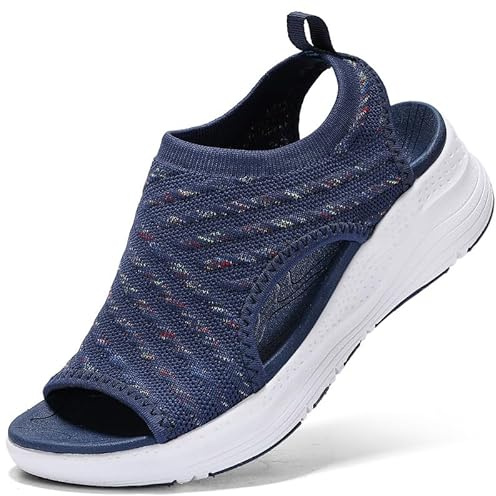 Maxome Walking Sandals for Women Orthopedic Sandals Ladies Arch Support Summer Shoes Womens Wedge Gradation Platform Casual Comfy Washable Slingback Slide Beach Shoes