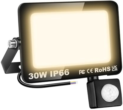 SKYWORLD LED-strålkastare, 30 W säkerhetsljus med rörelsedetektor 1 st, varmvit vattentät översvämningsbelysning för garage fabriker arenor bakgård trädgård
