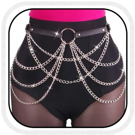 CLOACE Punk Waist Chain Belt Leather Layered Heart Body Chains Gothic Body Accessories for Women (C)