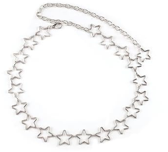 Weenwill Cinturón de Cadena con Estrellas,Cinturón de Cadena para Mujer,Ajustable,Plateado,Cadenas para la Cintura,Cadenas para el Vientre,Cinturones Metálicos con Borlas Largas para Vestidos,Jeans