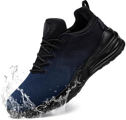 LARNMERN Waterproof Shoes Running Shoes Men's Sports Shoes Cooking Shoes Non-Slip Trainers Fashion Outdoor Casual Shoes Fitness, black blue, 8 UK