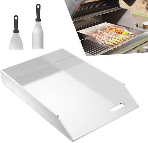 UISEBRT Plancha de acero inoxidable de 30 x 20 x 4 cm, incluye 2 espátulas, bandeja con canalón de aceite, 4 mm de grosor, placa de fuego, accesorios para barbacoa de carbón y gas