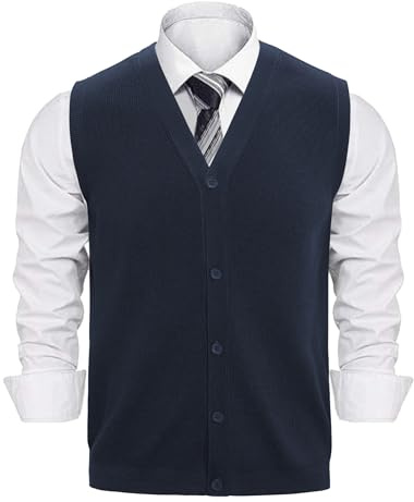 Sykooria Suéter Cuello en V para Hombre Sin Mangas Cárdigan Punto Chaleco Hombres Pullover con Botones