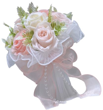 Gramigg Bouquet de mariée élégant avec perles et tulle pour cérémonie de mariage occidentale accessoire de mariée