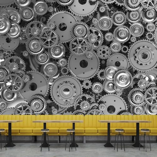 Fotomurales Decorativos Pared Engranaje Metálico 150x105 cm Papel Pintado Tejido No Tejido Maquinaria Industrial Fotomural 3D Mural Paredes Papel Tapiz Decoración Salón o Dormitorio a-8137