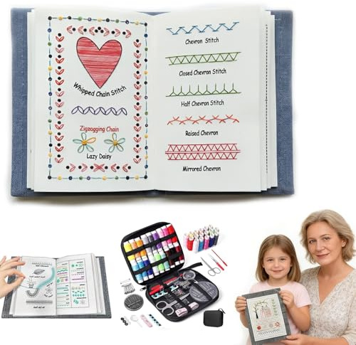 Stickbuch Stricken für Anfänger Set Erwachsene Embroidery Stitche Book | DIY-Stichbücher-Set Aus Hochdichtem Leinen Mit Schritt-Anleitungen Für 143 Stiche | Näh-Übungsleitfaden Für Anfänger(1)