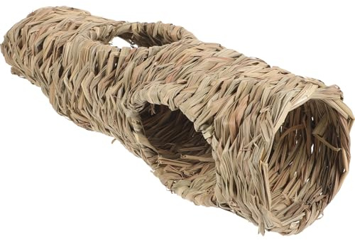 Toyvian Túnel de Paja para Hámster y Chinchilla, Juguete 5 Agujeros para Ejercicio y Escondite en Jaula para Mascotas Beige