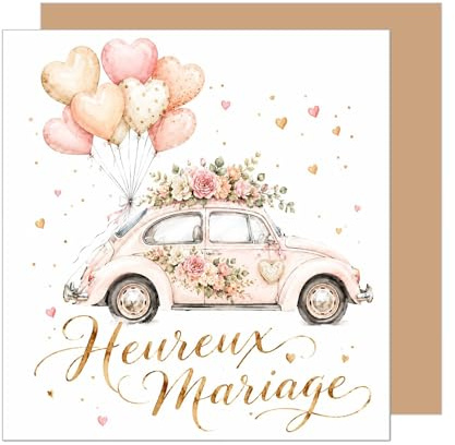Edition Seidel Premium Carte de mariage carrée avec enveloppe. Carte de vœux pour mariés lui et elle amour voiture ancienne élégante (HQ242 SW026)