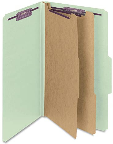 Smead Pressboard Classification File Folder with SafeSHIELD Fasteners, 2 Dividers, 2 Expansion, Legal Size, Gray/Green, 10 per Box (19076)