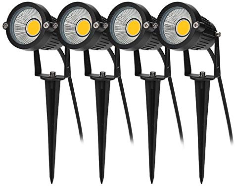 BLOOMWIN 4PCS COB Faretto da Giardino Proiettore LED Spot con Picchetto Esterno IP65 Bianco Caldo 5W 500LM 220V per Esterno Giardino
