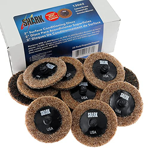 Shark Industries PN-13062 25-Pack Brown/Coarse Type R Quick Change Surface Conditioning Discs, 2” Diameter – Coarse Grit for Cleaning, Finishing and Deburring on All Metals (25 Discs)