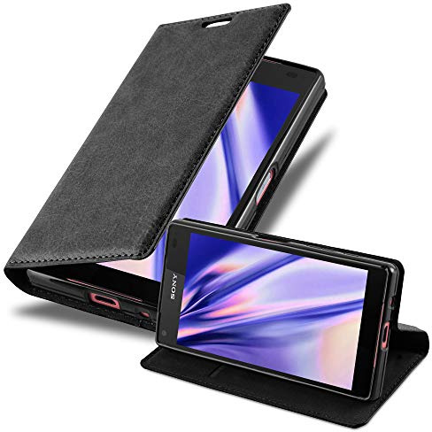 Cadorabo Hülle kompatibel mit Sony Xperia Z5 COMPACT aus Kunst Leder Flip Klappbare Stoßfeste Magnetische [Standfunktion] [Kartenfächern] Cover Hülle für Sony Xperia Z5 COMPACT Tasche in Schwarz