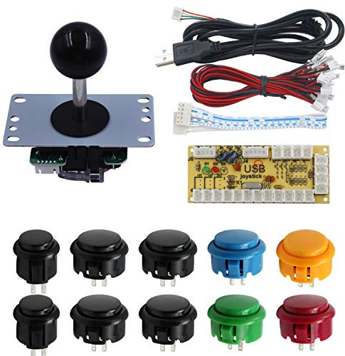 SJJX DIY Arcade Game Button and Joystick Controller Kit for Rapsberry Pi and Windows,5 Pin Joystick and 10 Push Buttons 823a mix black
