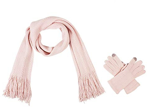 BRUCERIVER Women's Ultra Soft Knit Scarf & Glove Set Touchscreen Function Cable Design (Baby Pink Touchscreen)
